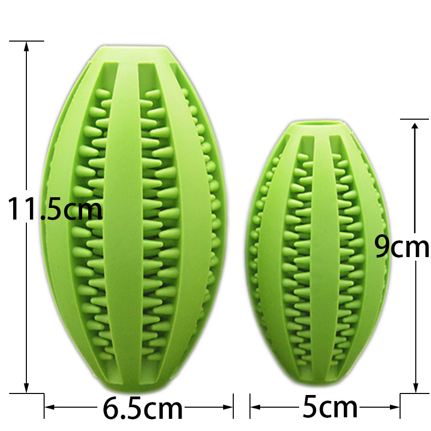 Pet Supplies Customized Molar Teeth Cleaning Food Dropping Ball Puzzle Bite Dog Toy Oval Rugby Teether Ball