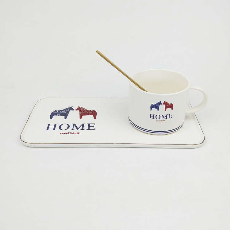 Ceramic coffee cup saucer Scandinavian elegant style war horse gold long plate cup saucer spoon gift