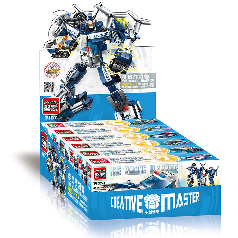 Enlightenment Building Blocks Fit Deformation City Police Police Car Children Intelligence Particle Assembled Toy High Wind War General 1407