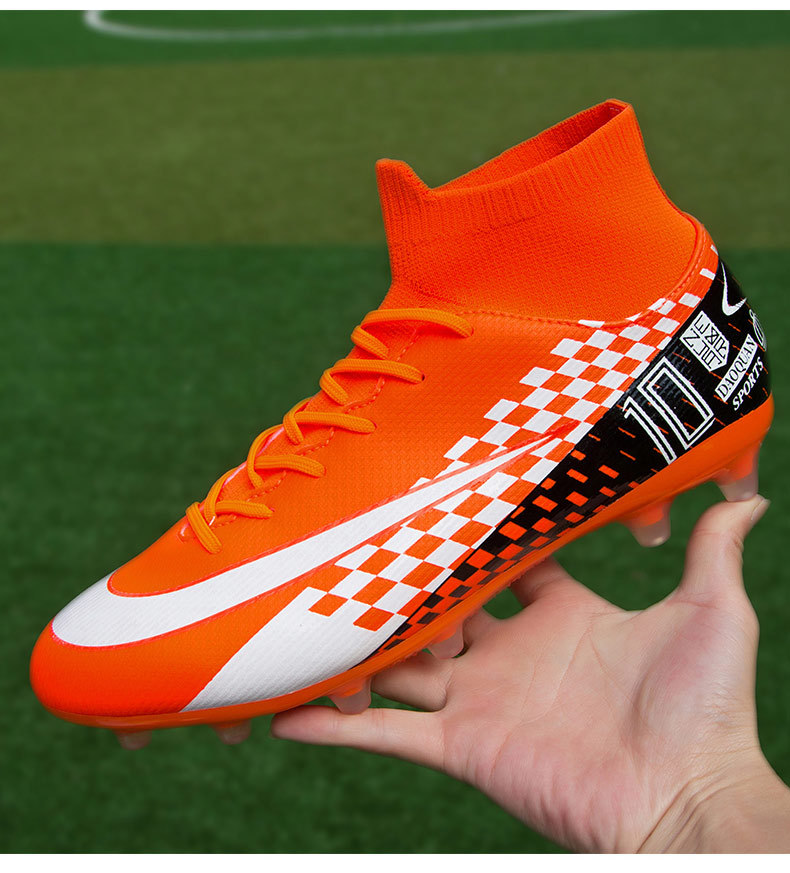 Cross-Border High-Top Soccer Shoes Boys and Girls TF Broken Nail Leather Foot Artificial Lawn AG Long Nail Student Sports Training Shoes