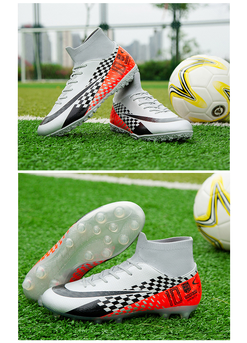 Cross-Border High-Top Soccer Shoes Boys and Girls TF Broken Nail Leather Foot Artificial Lawn AG Long Nail Student Sports Training Shoes