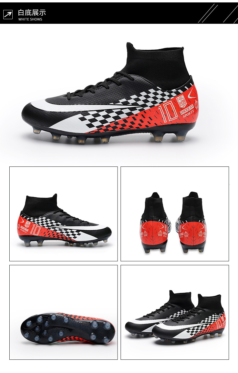 Cross-Border High-Top Soccer Shoes Boys and Girls TF Broken Nail Leather Foot Artificial Lawn AG Long Nail Student Sports Training Shoes