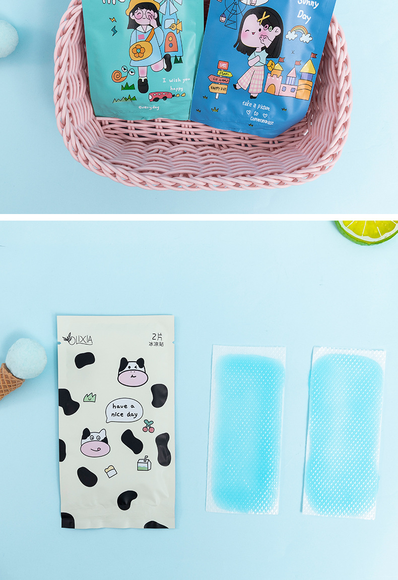 Cartoon Bag Cooling Plaster Cooling Cooling Gel Sheet Summer Summer Summer Student Military Training Heat Radiating Phone Screen Protector Adult Mobile Phone Fever Relief Patch