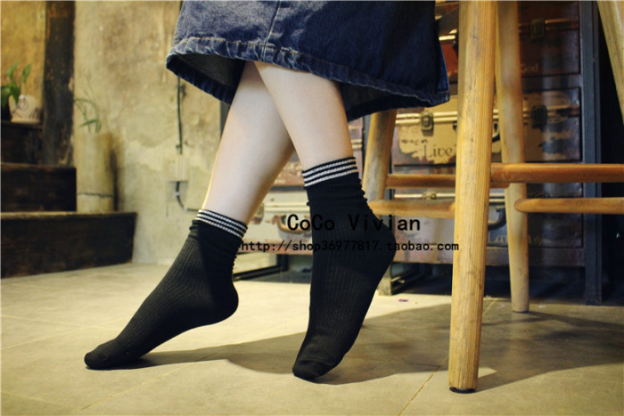 Three bar gold cuff cotton socks socks Shutiao fashion