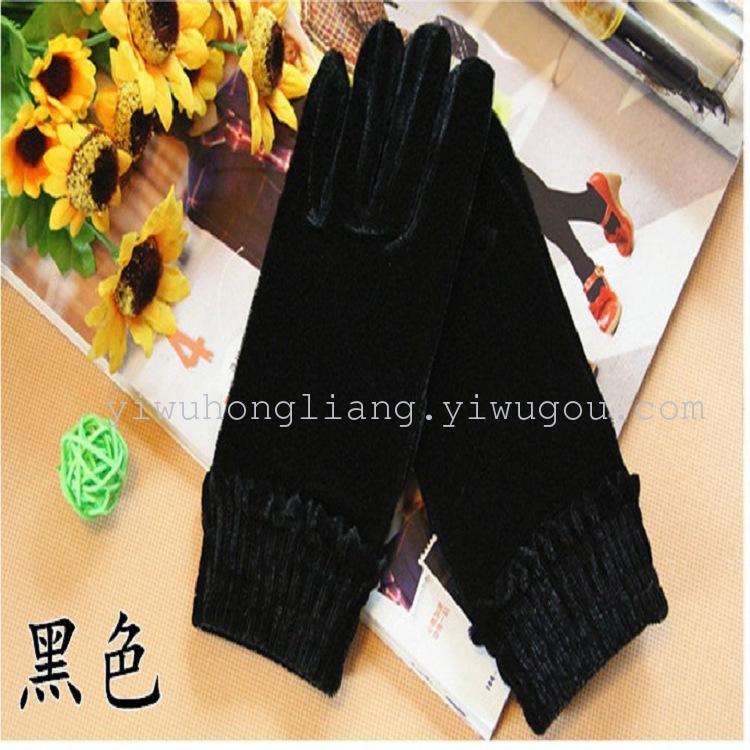 Multicolor velvet gloves full elastic cuff warm winter lady Korean outdoor riding Fitness Gloves