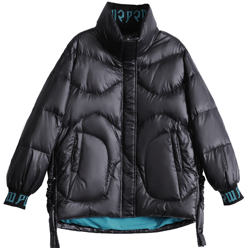 2020 New Korean Style Fashionable Warm Jacket down Jacket Women&#039;s Short Cuff Letters Thick Loose Stand Collar
