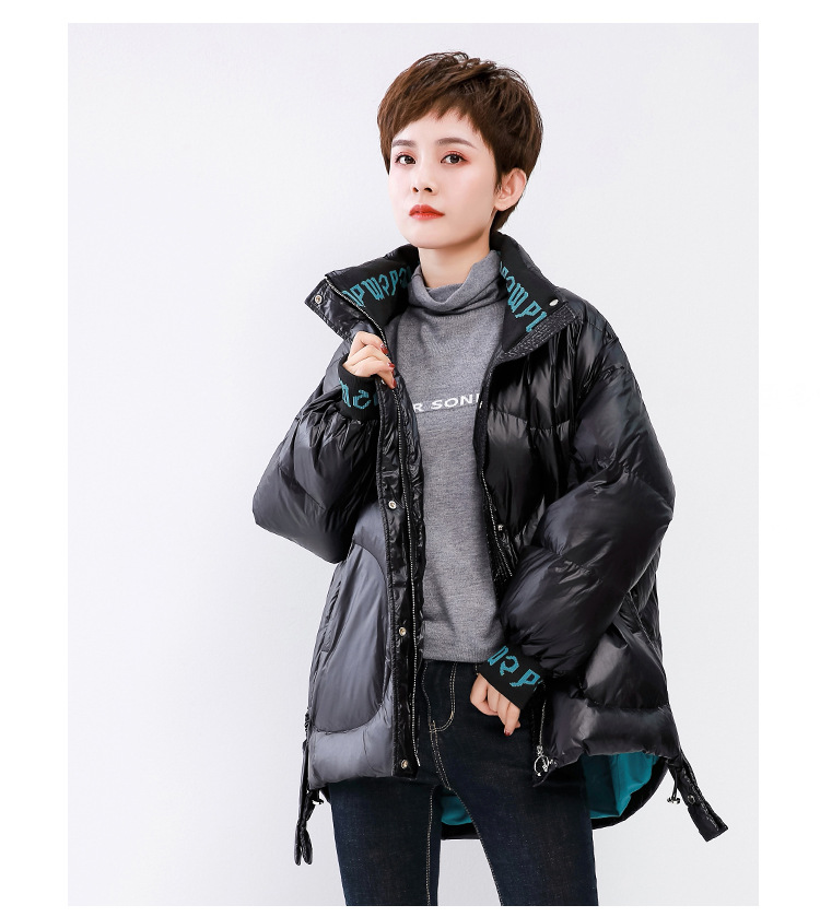 2021 New Korean Style Fashionable Warm Jacket down Jacket Women's Short Cuff Letters Thick Loose Stand Collar 2021 New Korean Style Fashionable Warm Jacket down Jacket Women's Short Cuff Letters Thick Loose Stand Collar