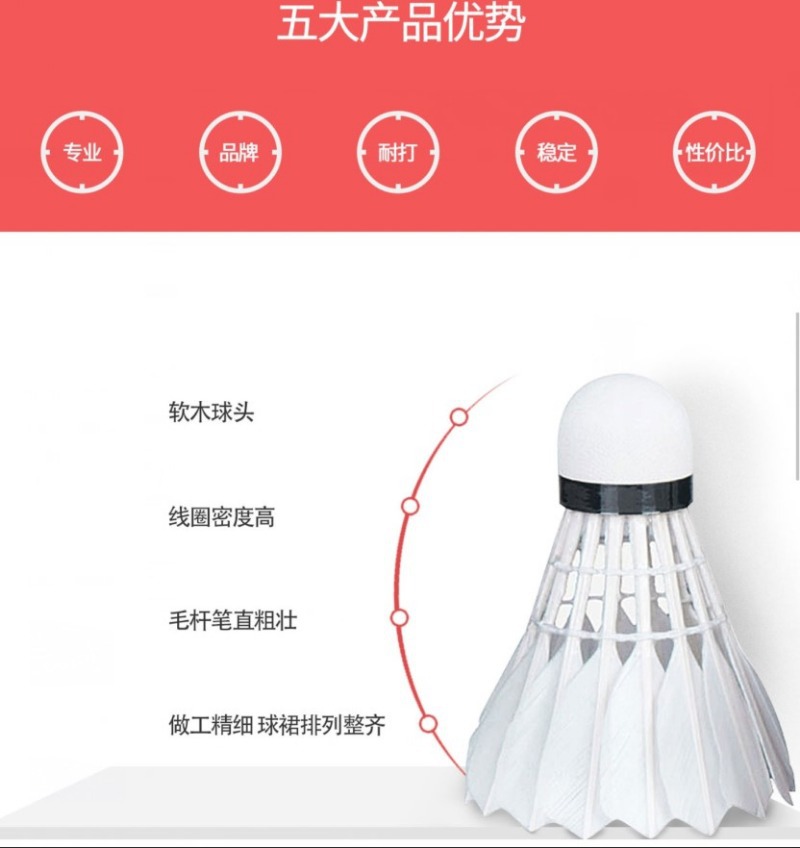 Shenzhen Chaopai Red Super Badminton 12-Piece Set Durable Junior High School Training Competition Indoor and Outdoor Shuttlecock Shenzhen Chaopai Red Super Badminton 12-Piece Set Durable Junior High School Training Competition Indoor and Outdoor Shuttlecock