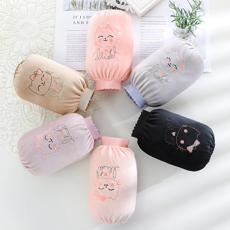 Women&#039;s Fabric Workshop Autumn and Winter New Kitten Embroidered Lace Widened Rubber Band Cuff Flannel Oversleeve Exquisite Sleeves