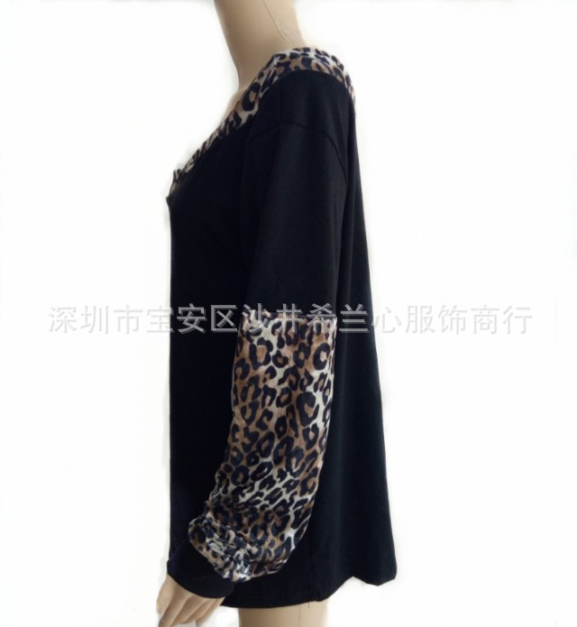 Autumn and Winter TBlood Women's New Cuff Stitching Loose Diagonal Collar Pullover Long Sleeve Leopard Print Sweater Autumn and Winter TBlood Women's New Cuff Stitching Loose Diagonal Collar Pullover Long Sleeve Leopard Print Sweater