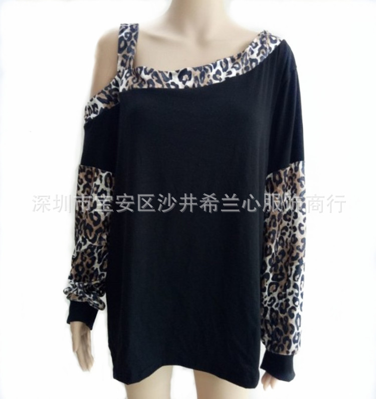 Autumn and Winter TBlood Women's New Cuff Stitching Loose Diagonal Collar Pullover Long Sleeve Leopard Print Sweater Autumn and Winter TBlood Women's New Cuff Stitching Loose Diagonal Collar Pullover Long Sleeve Leopard Print Sweater