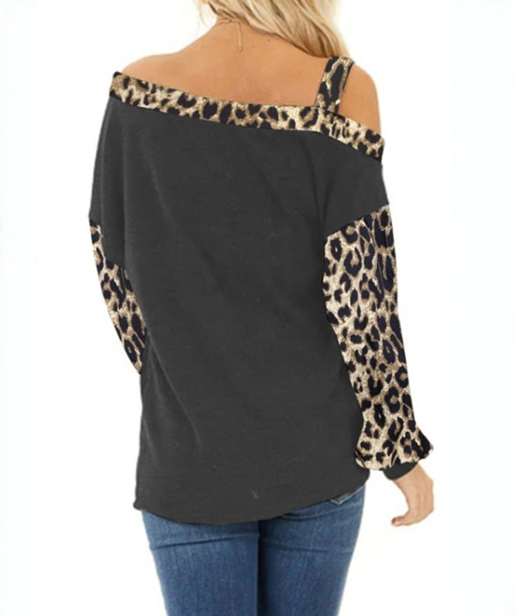 Autumn and Winter TBlood Women's New Cuff Stitching Loose Diagonal Collar Pullover Long Sleeve Leopard Print Sweater Autumn and Winter TBlood Women's New Cuff Stitching Loose Diagonal Collar Pullover Long Sleeve Leopard Print Sweater