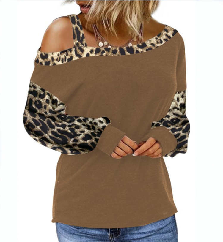Autumn and Winter TBlood Women's New Cuff Stitching Loose Diagonal Collar Pullover Long Sleeve Leopard Print Sweater Autumn and Winter TBlood Women's New Cuff Stitching Loose Diagonal Collar Pullover Long Sleeve Leopard Print Sweater