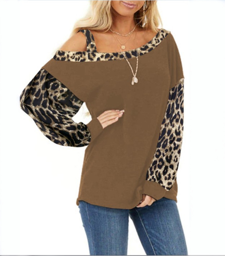 Autumn and Winter TBlood Women's New Cuff Stitching Loose Diagonal Collar Pullover Long Sleeve Leopard Print Sweater Autumn and Winter TBlood Women's New Cuff Stitching Loose Diagonal Collar Pullover Long Sleeve Leopard Print Sweater