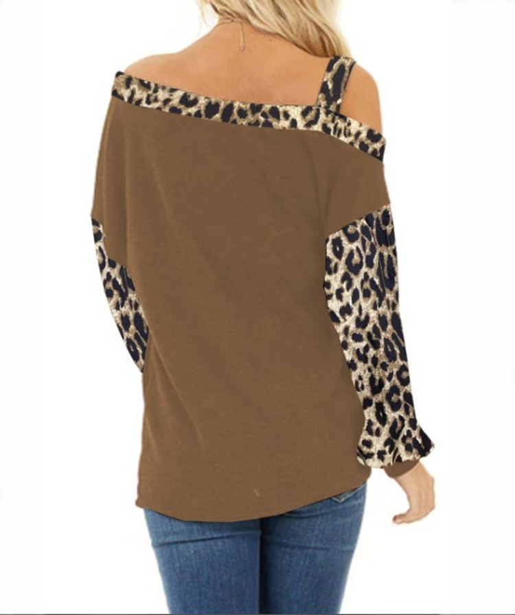 Autumn and Winter TBlood Women's New Cuff Stitching Loose Diagonal Collar Pullover Long Sleeve Leopard Print Sweater Autumn and Winter TBlood Women's New Cuff Stitching Loose Diagonal Collar Pullover Long Sleeve Leopard Print Sweater