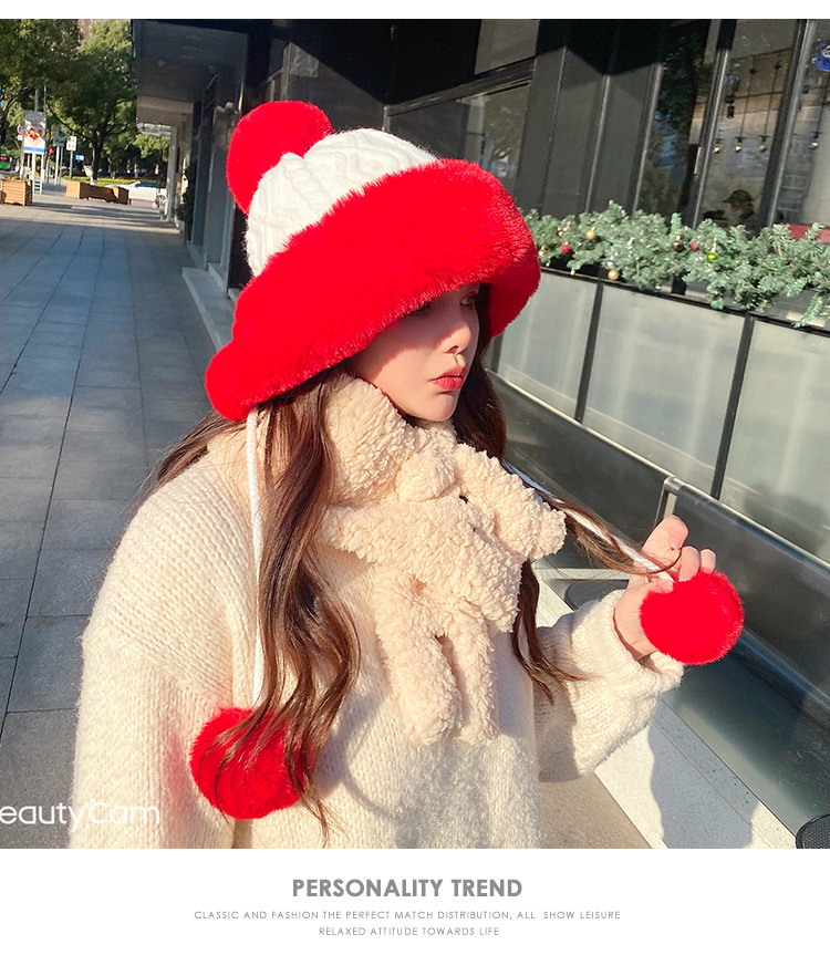 Autumn and Winter Women's Cotton Cashmere Sleeve Cap Shuttlecock Cute Fleece-Lined Thickened Cold Protection Keep Warm Pure Color Knitted Hat Autumn and Winter Women's Cotton Cashmere Sleeve Cap Shuttlecock Cute Fleece-Lined Thickened Cold Protection Keep Warm Pure Color Knitted Hat