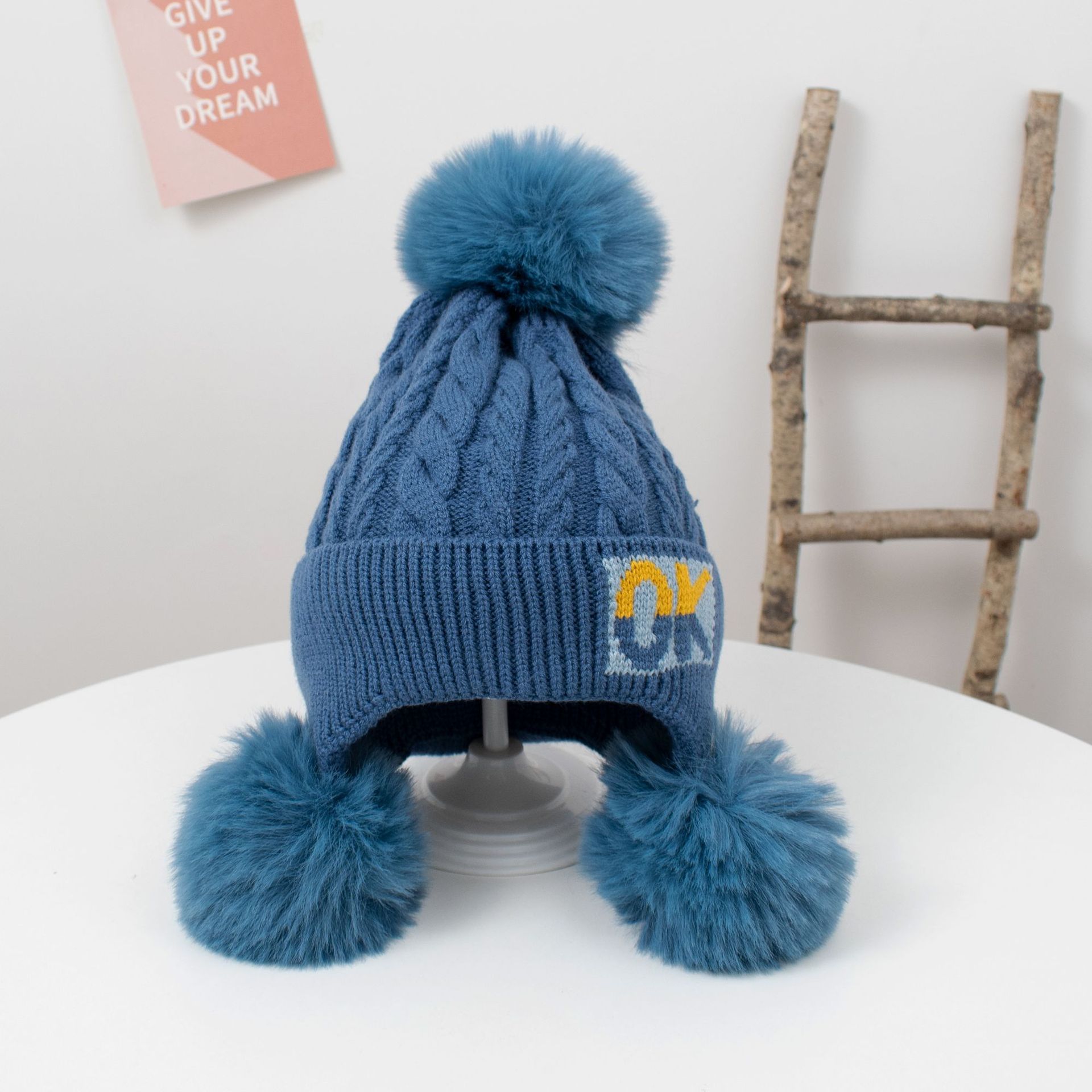 OK Shuttlecock Knitted Hat Lined Girls' Hat Autumn and Winter Cute Princess Hat Children's Ear Protection Fashion Baby