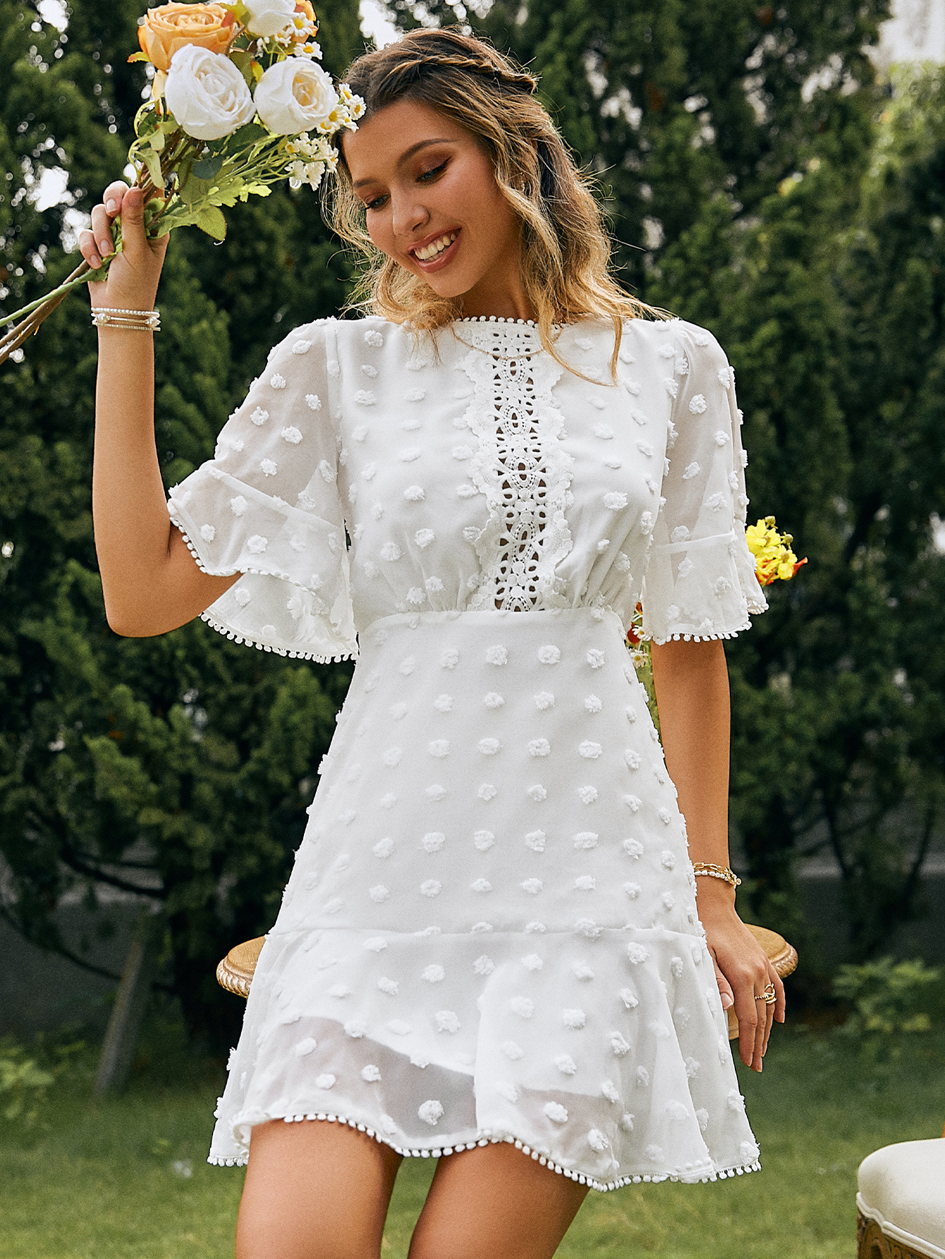 Cross-Border 2022 European and American Spring and Summer New Front Lace Dress Ins Hem Cuff Lace Tassel Women's Dress Cross-Border 2022 European and American Spring and Summer New Front Lace Dress Ins Hem Cuff Lace Tassel Women's Dress