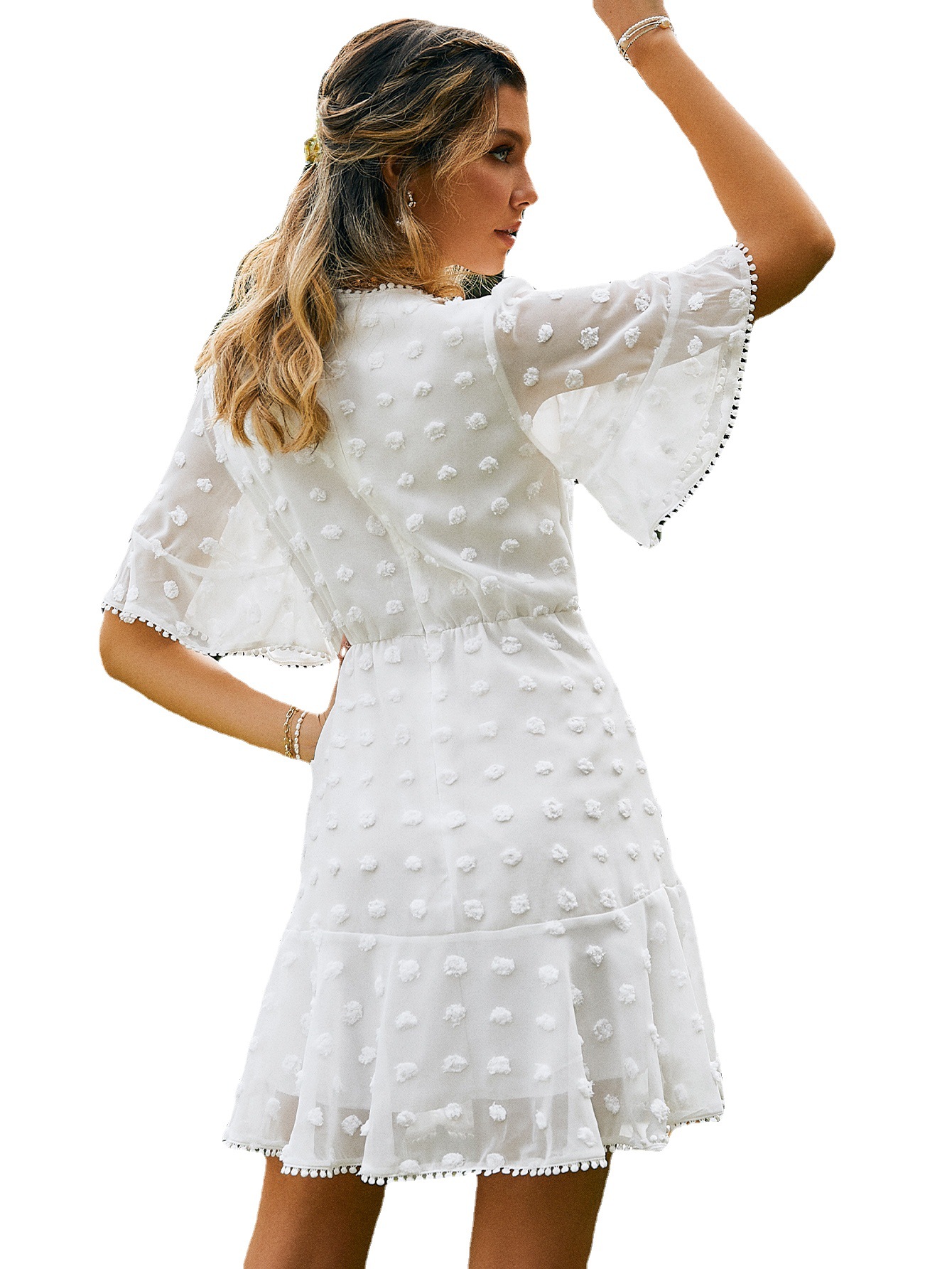 Cross-Border 2022 European and American Spring and Summer New Front Lace Dress Ins Hem Cuff Lace Tassel Women&#039;s Dress