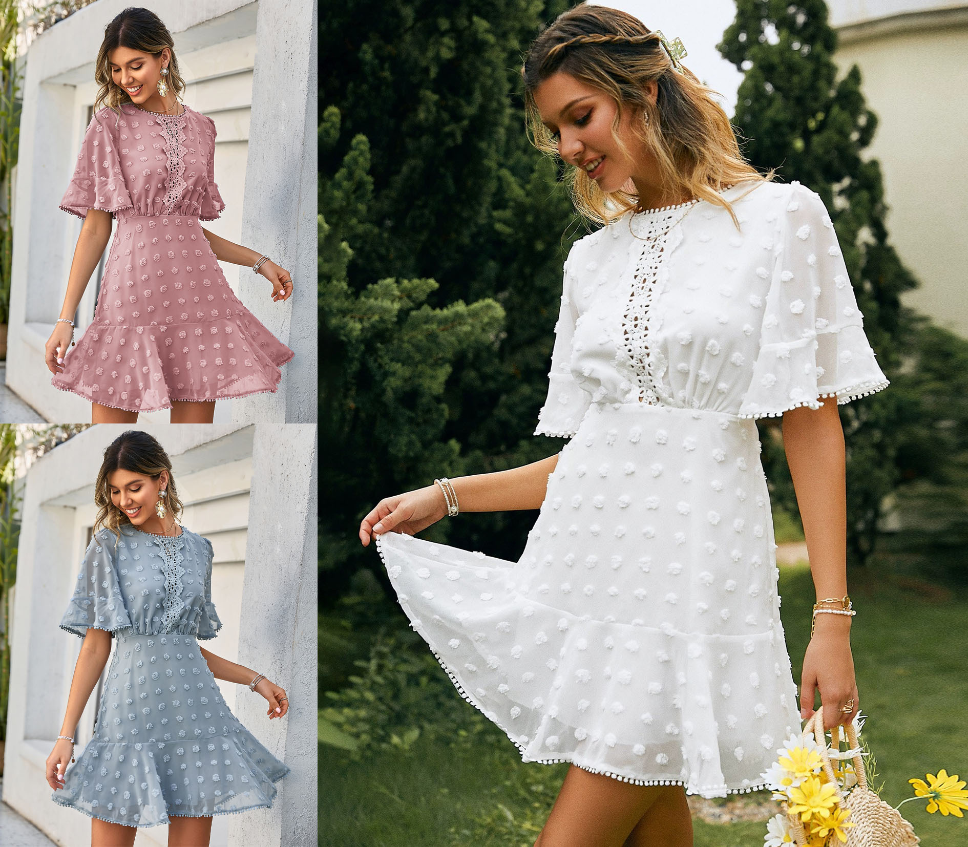 Cross-Border 2022 European and American Spring and Summer New Front Lace Dress Ins Hem Cuff Lace Tassel Women's Dress Cross-Border 2022 European and American Spring and Summer New Front Lace Dress Ins Hem Cuff Lace Tassel Women's Dress