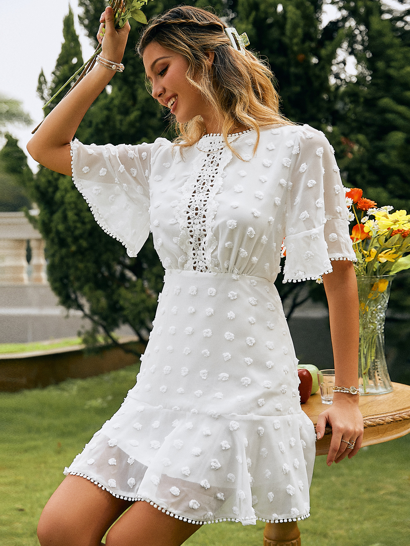 Cross-Border 2022 European and American Spring and Summer New Front Lace Dress Ins Hem Cuff Lace Tassel Women's Dress Cross-Border 2022 European and American Spring and Summer New Front Lace Dress Ins Hem Cuff Lace Tassel Women's Dress
