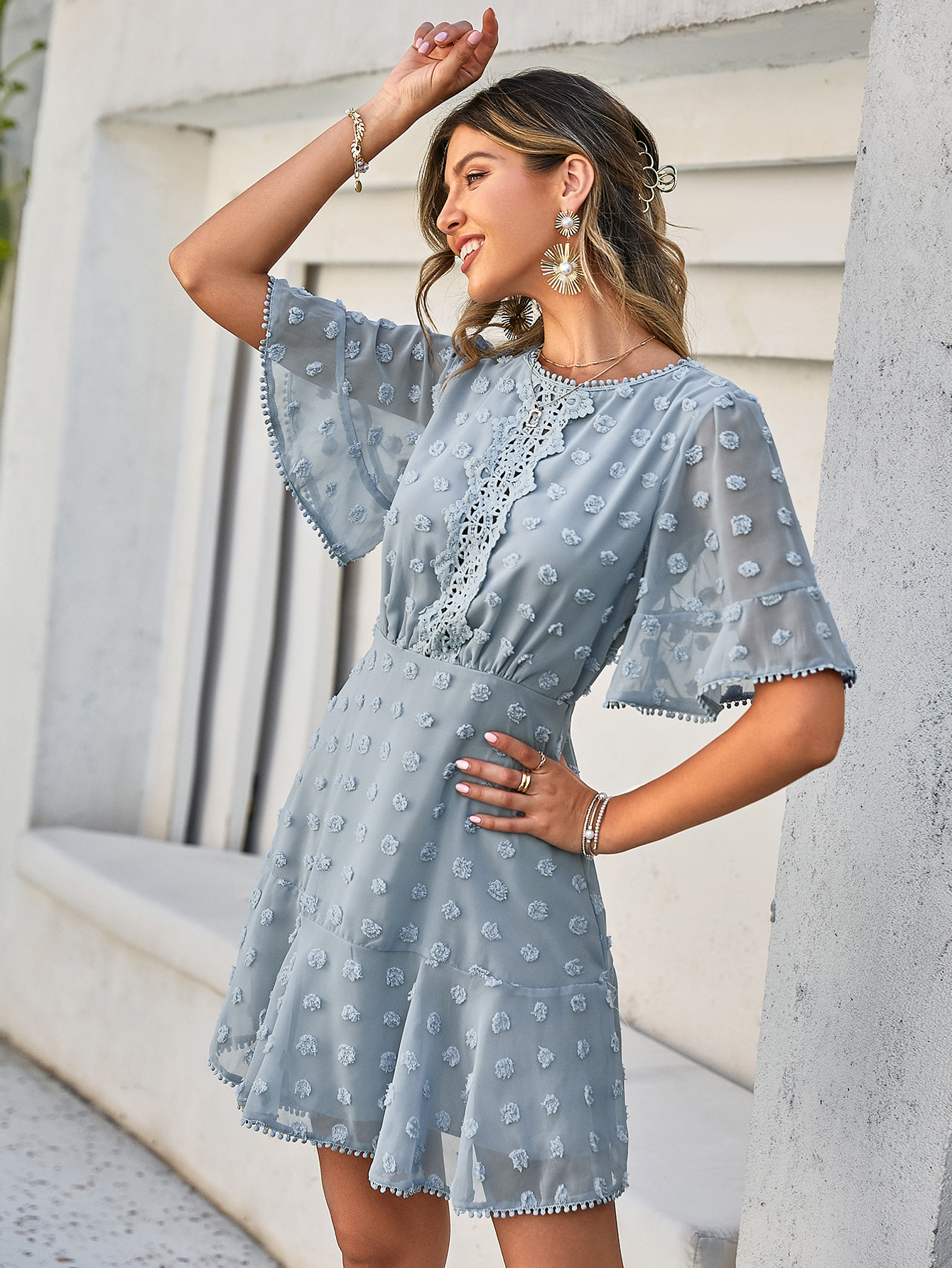 Cross-Border 2022 European and American Spring and Summer New Front Lace Dress Ins Hem Cuff Lace Tassel Women's Dress Cross-Border 2022 European and American Spring and Summer New Front Lace Dress Ins Hem Cuff Lace Tassel Women's Dress