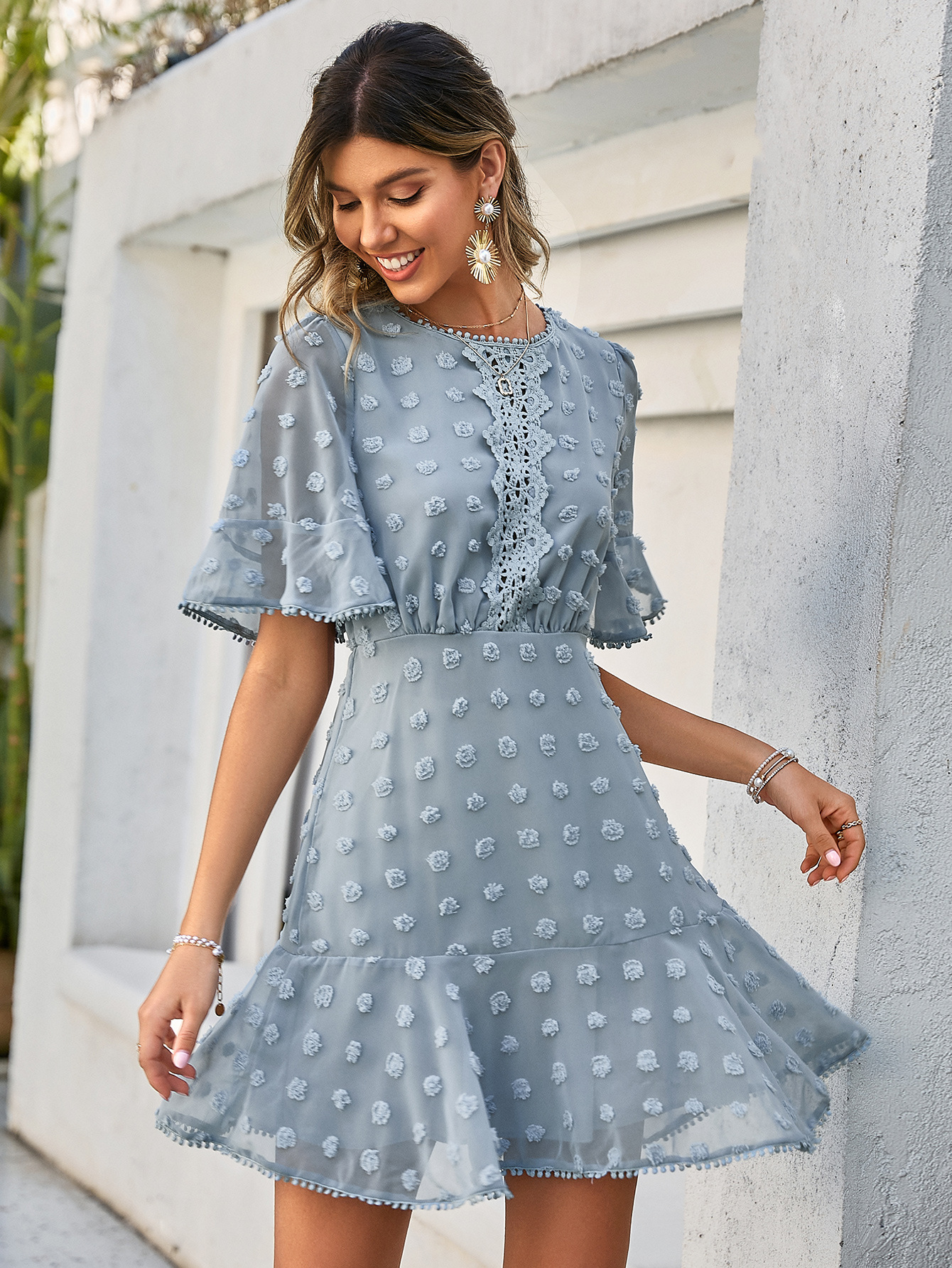 Cross-Border 2022 European and American Spring and Summer New Front Lace Dress Ins Hem Cuff Lace Tassel Women's Dress Cross-Border 2022 European and American Spring and Summer New Front Lace Dress Ins Hem Cuff Lace Tassel Women's Dress