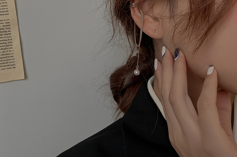 Pearl Chain Tassel Ear Cuff Ear Clip Women's round Face Slimming Long Ear Clip Earless Earrings Korean Style Online Red Spring Pearl Chain Tassel Ear Cuff Ear Clip Women's round Face Slimming Long Ear Clip Earless Earrings Korean Style Online Red Spring
