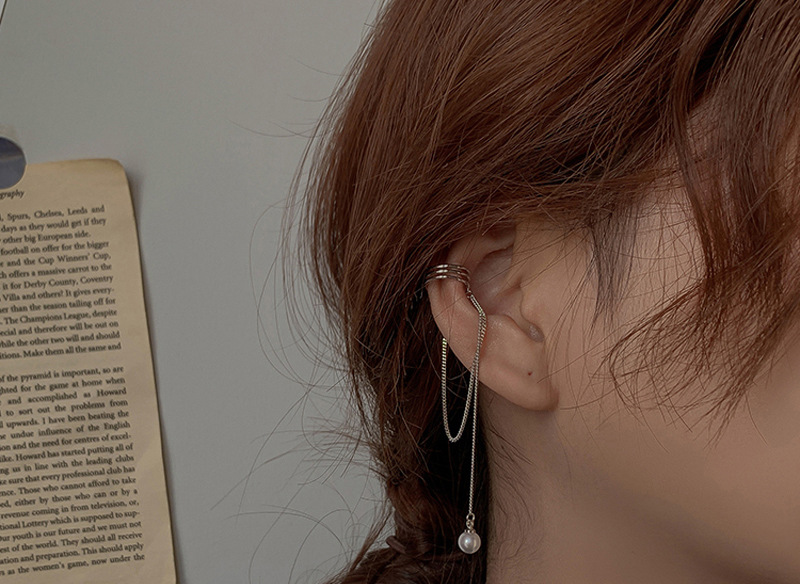 Pearl Chain Tassel Ear Cuff Ear Clip Women's round Face Slimming Long Ear Clip Earless Earrings Korean Style Online Red Spring Pearl Chain Tassel Ear Cuff Ear Clip Women's round Face Slimming Long Ear Clip Earless Earrings Korean Style Online Red Spring