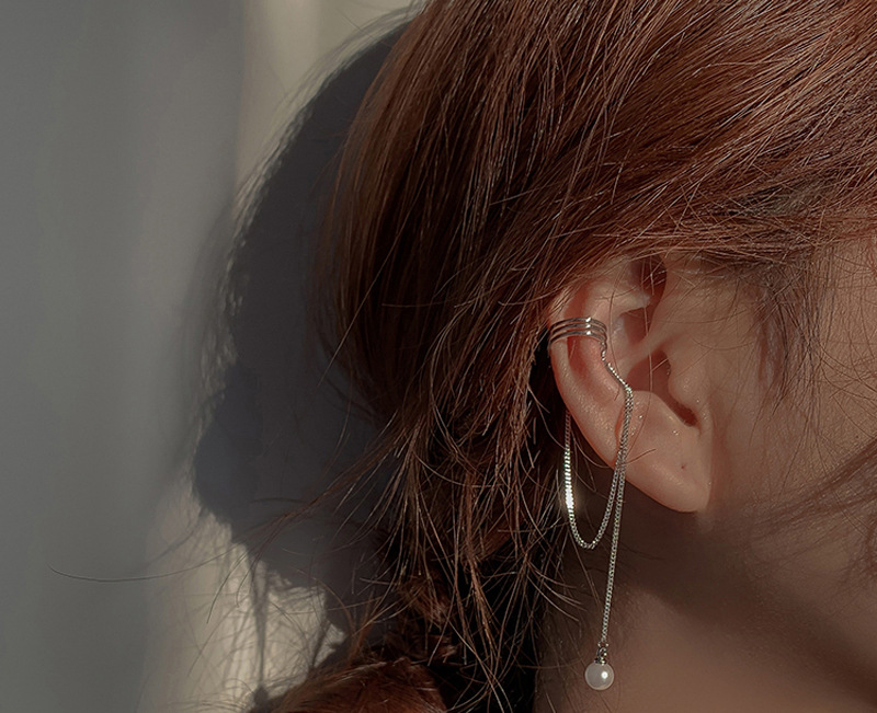 Pearl Chain Tassel Ear Cuff Ear Clip Women's round Face Slimming Long Ear Clip Earless Earrings Korean Style Online Red Spring Pearl Chain Tassel Ear Cuff Ear Clip Women's round Face Slimming Long Ear Clip Earless Earrings Korean Style Online Red Spring