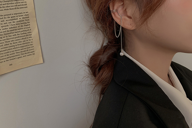 Pearl Chain Tassel Ear Cuff Ear Clip Women's round Face Slimming Long Ear Clip Earless Earrings Korean Style Online Red Spring Pearl Chain Tassel Ear Cuff Ear Clip Women's round Face Slimming Long Ear Clip Earless Earrings Korean Style Online Red Spring