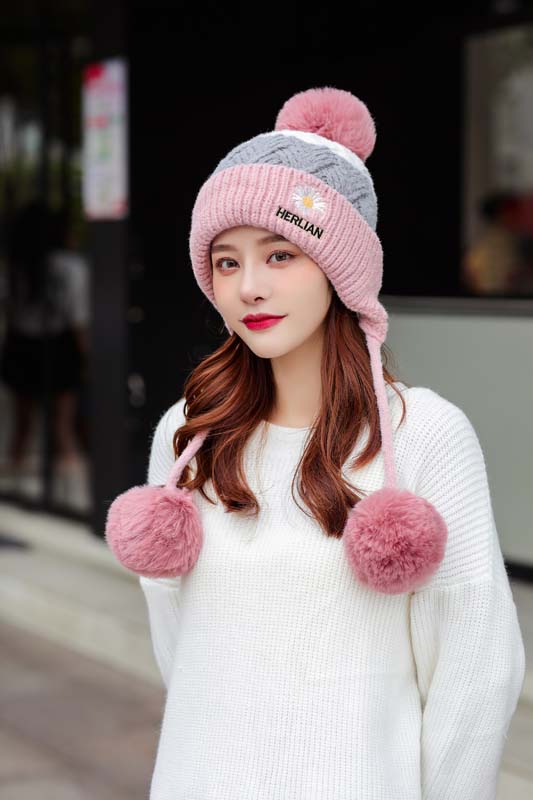 Hat Women's Autumn Winter Korean-Style Trendy Ear Shuttlecock Scarf Fleece Warm Hat Windproof Cycling Wool Cap