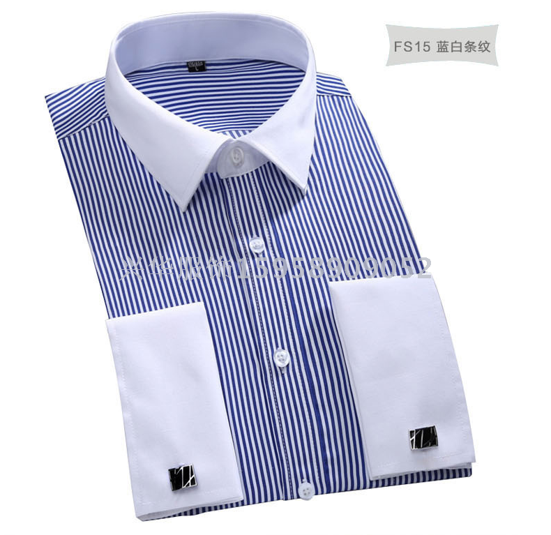 Men shirt men&#039;s French cuff long-sleeved shirt striped French shirt men&#039;s long-sleeved shirt