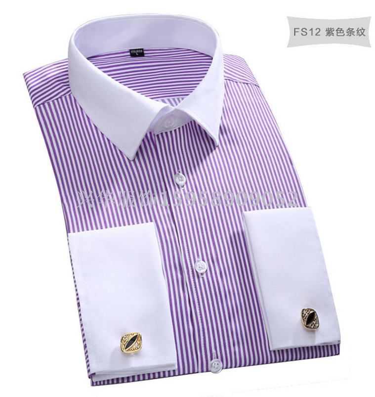 Men shirt men&#039;s French cuff long-sleeved shirt striped French shirt men&#039;s long-sleeved shirt