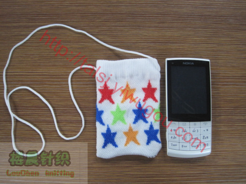 Black 8 ball billiards Black 8, Camo, colorful stars, colorful little hearts love cellphone Pocket cartoons in patterned Jacquard knit cell phone bag
