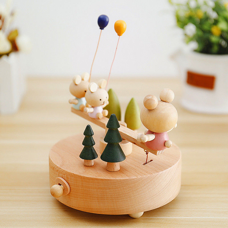 Wooden Bear Balloon Seesaw Music Box Music Box Sky City Qianhe Qianxun for Birthdays and Valentine's Days Gift Wooden Bear Balloon Seesaw Music Box Music Box Sky City Qianhe Qianxun for Birthdays and Valentine's Days Gift