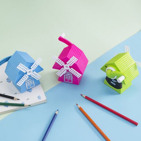 Dongyang Stationery 8401 Cartoon Creative Windmill House Automatic Pen Sharpener Hand Shaper Factory Direct Sale