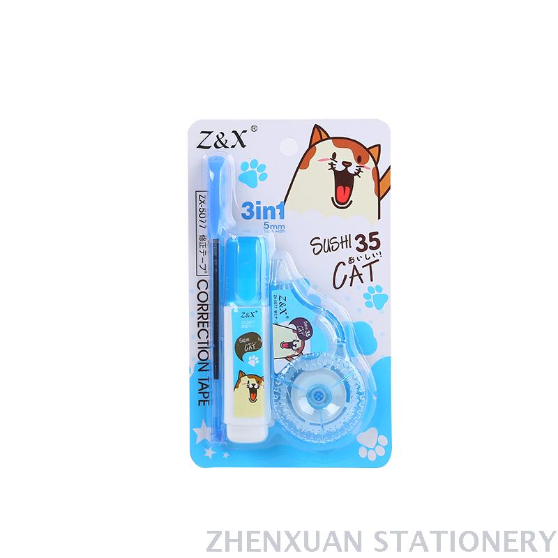 Cute cartoon 3in1 correction tape Environmental protection correction fluid ballpoint pen set office learning customizab