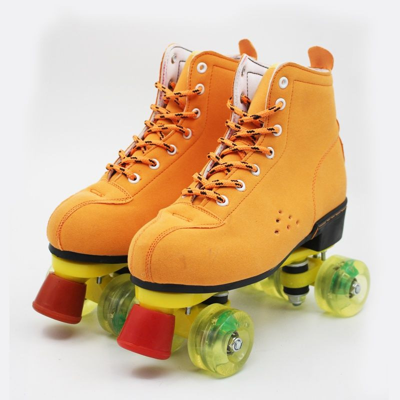 Roller Skates Double Wheel Average Size Speed Skating Pu Double Row Yellow Skates