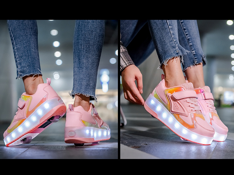 Amazon Sources New Charging Children's Luminous Heelys Double Wheel Skate Shoes Boys and Girls Shoes Wings Skates