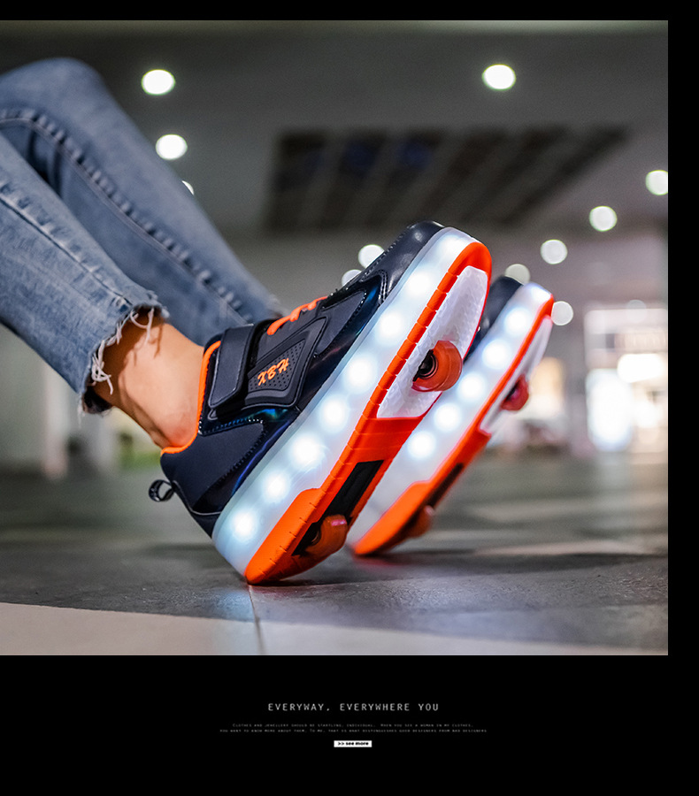 Amazon Sources New Charging Children's Luminous Heelys Double Wheel Skate Shoes Boys and Girls Shoes Wings Skates