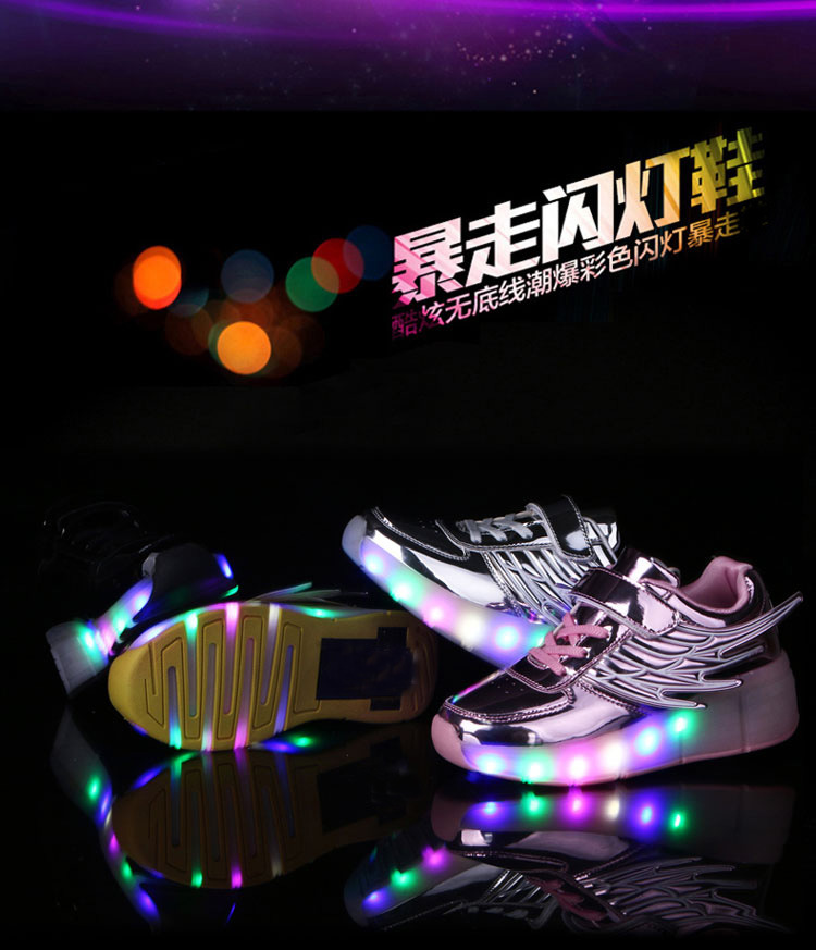 Amazon AliExpress Supply Luminous Heelys Single Wheel Skate Shoes Double Wheel Skates Wings Light Shoes K02