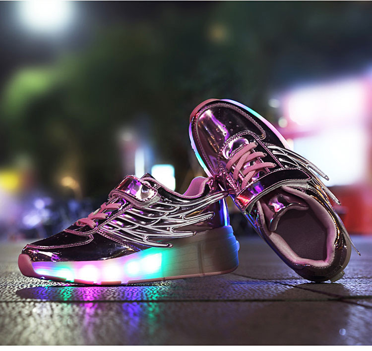 Amazon AliExpress Supply Luminous Heelys Single Wheel Skate Shoes Double Wheel Skates Wings Light Shoes K02