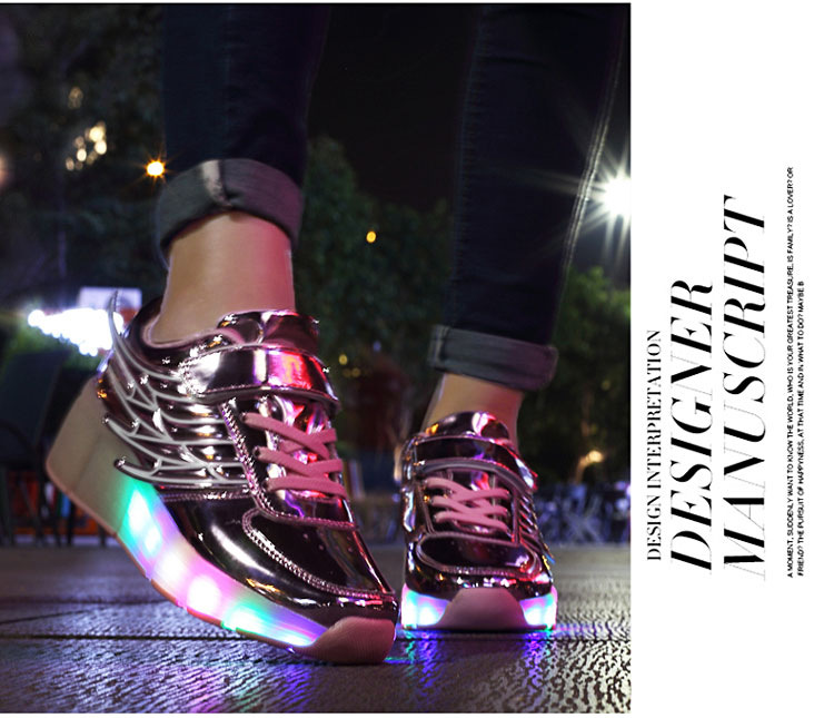 Amazon AliExpress Supply Luminous Heelys Single Wheel Skate Shoes Double Wheel Skates Wings Light Shoes K02