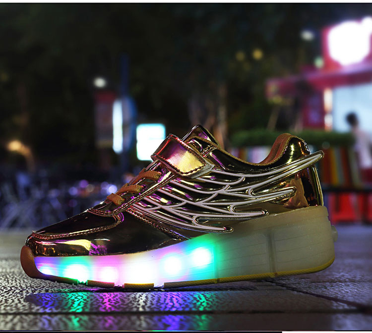 Amazon AliExpress Supply Luminous Heelys Single Wheel Skate Shoes Double Wheel Skates Wings Light Shoes K02