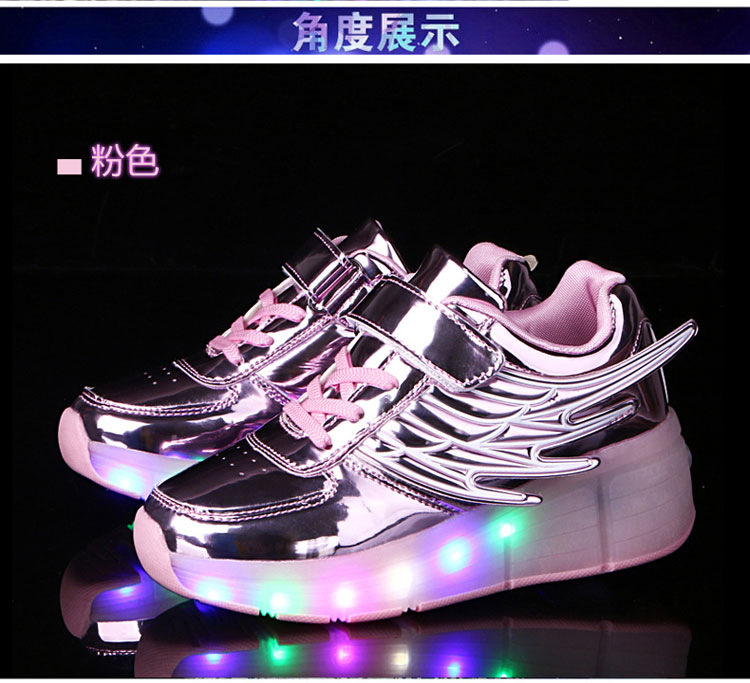 Amazon AliExpress Supply Luminous Heelys Single Wheel Skate Shoes Double Wheel Skates Wings Light Shoes K02