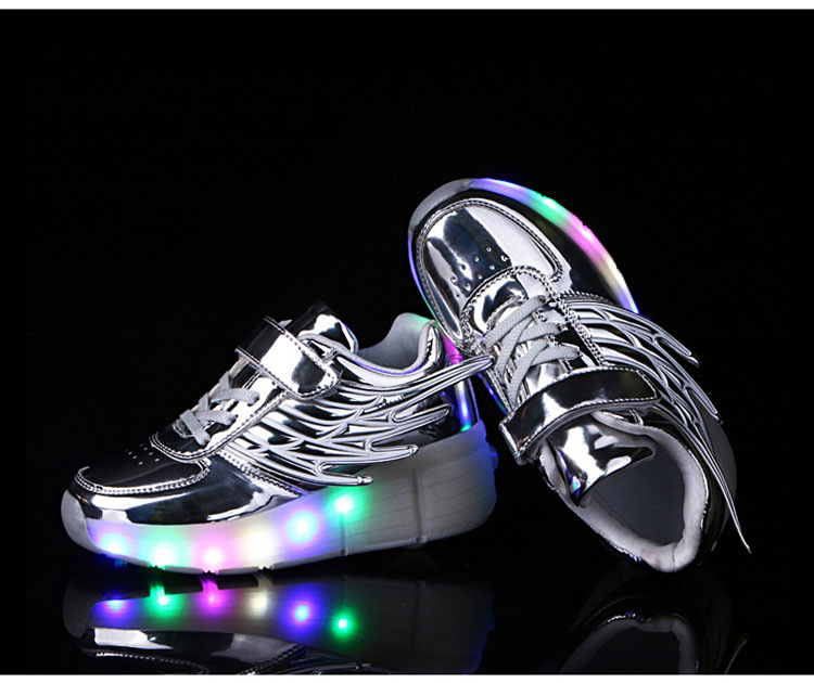 Amazon AliExpress Supply Luminous Heelys Single Wheel Skate Shoes Double Wheel Skates Wings Light Shoes K02