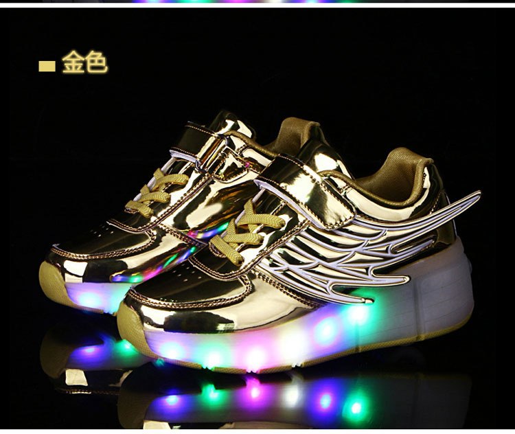 Amazon AliExpress Supply Luminous Heelys Single Wheel Skate Shoes Double Wheel Skates Wings Light Shoes K02