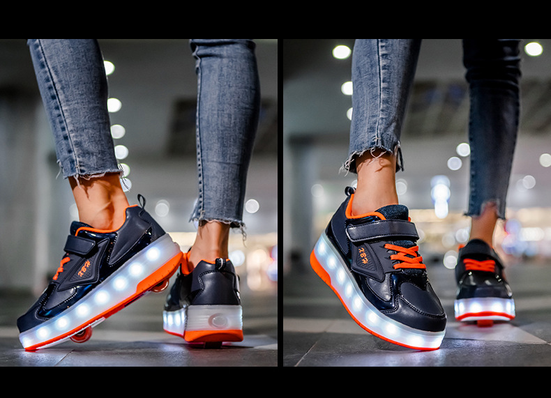 Cross-Border Live Supply New Children's Luminous Two-Wheel Heelys Adult Light Shoes Skate Shoes Men and Women Skates