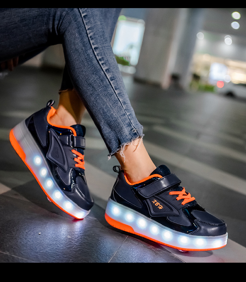 Cross-Border Live Supply New Children's Luminous Two-Wheel Heelys Adult Light Shoes Skate Shoes Men and Women Skates